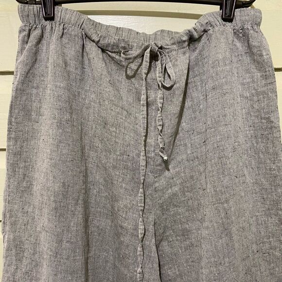 Hot Cotton SZ 2X Linen Blend Wide Leg Cropped Pants Elastic Tie Waist Langenlook - Picture 4 of 11